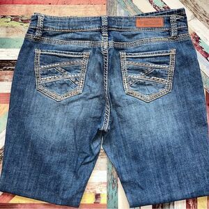 Rock&Roll Denim Women’s Jeans Mid-Rise Relax Straight Whiskering Distress 29/32